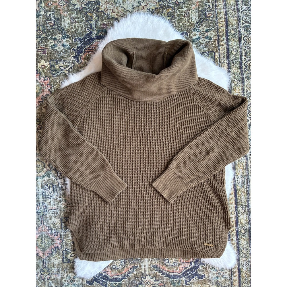 Michael Kors Womens Brown Waffle Knit Turtleneck Sweater Pullover M